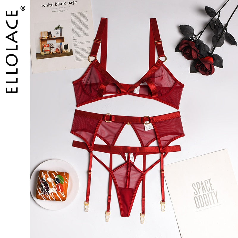 Ellolace Sexy Wireless Hollowed Out Erotic 3 Piece Lace Lingerie Set Brought To You By Officially Sexy
