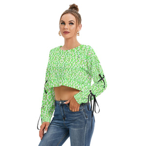 Officially Sexy Neon Green Stitched FHC Women's Long Sleeve Cropped Sweatshirt With Lace up Sleeves Left