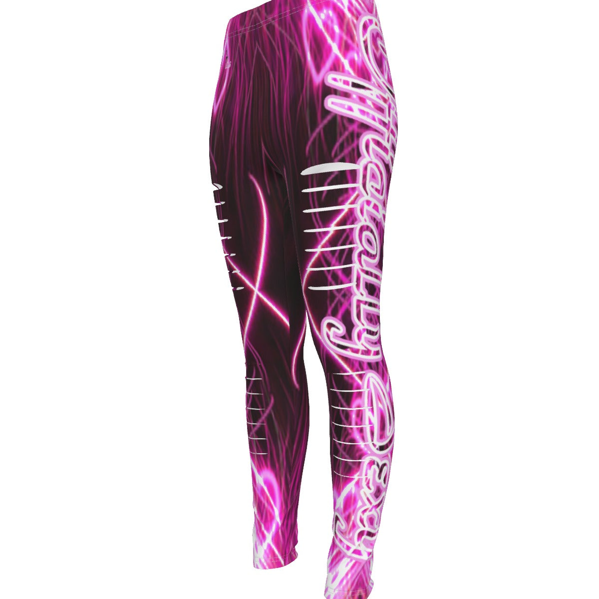 Officially Sexy Pink #2 Laser Hearts Collection Women's Pink Ripped Leggings Side Logo Big 4 Left