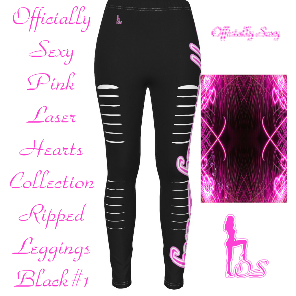 Officially Sexy Pink Laser Hearts Collection Women's Solid Color Ripped Leggings