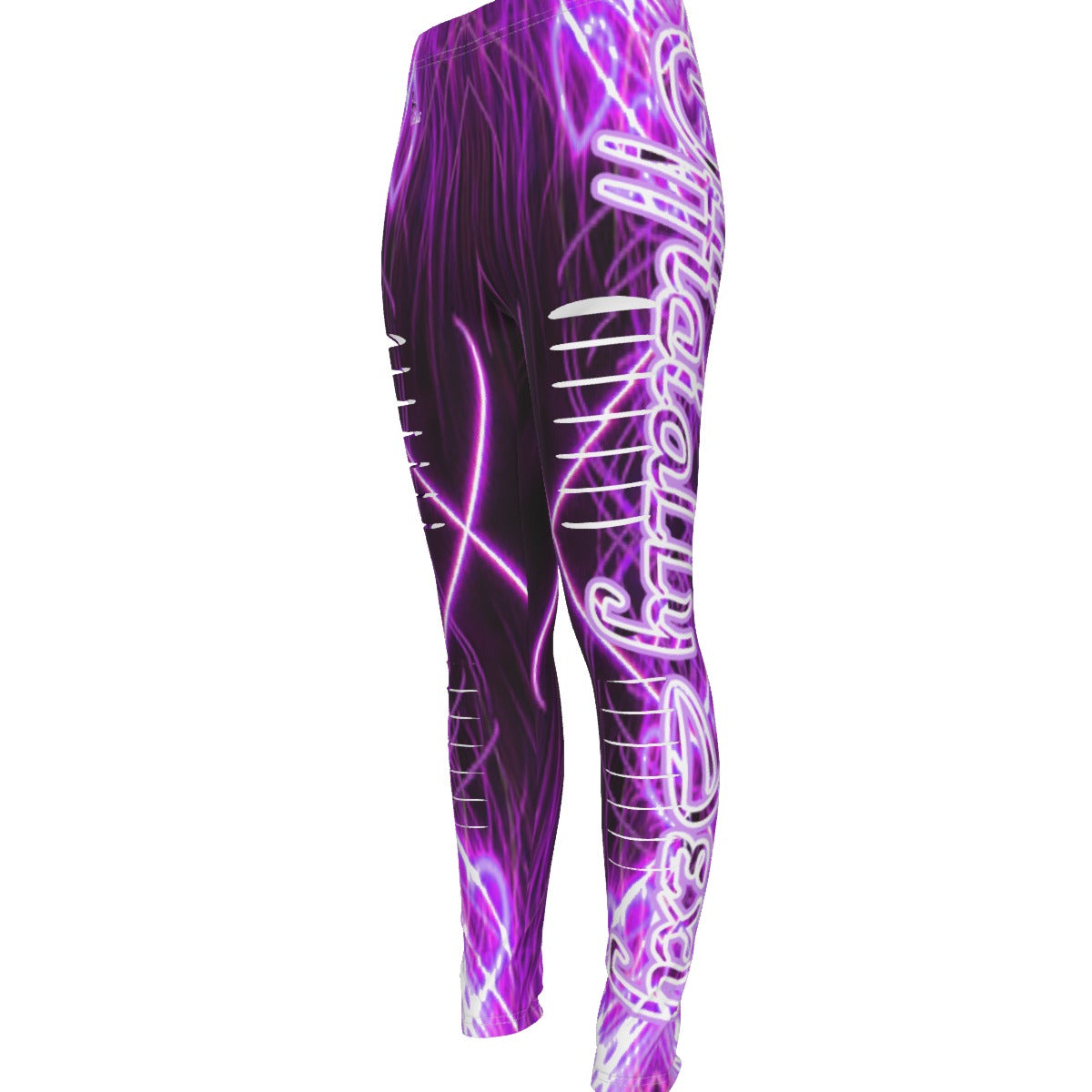 Officially Sexy Purple #2 Laser Hearts Collection Women's Pink Ripped Leggings Side Logo Big 4 Left