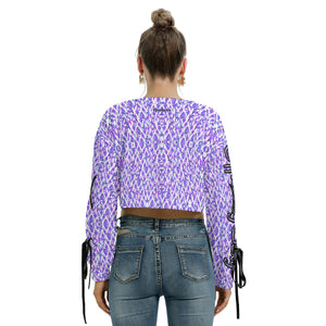 Officially Sexy Purple Stitched FHC Women's Long Sleeve Cropped Sweatshirt With Lace up Sleeves Back