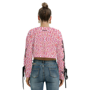 Officially Sexy Red Stitched FHC Women's Long Sleeve Cropped Sweatshirt With Lace up Sleeves Back