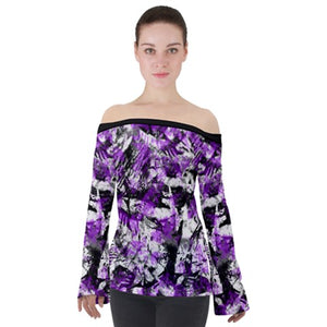 Officially Sexy Black & Purple Marble Off Shoulder Long Sleeve Top