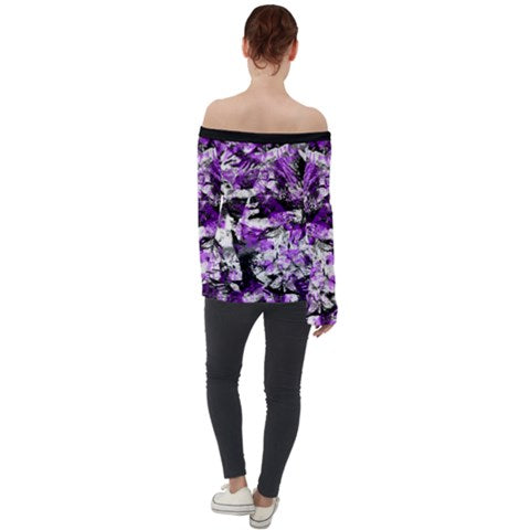 Officially Sexy Black & Purple Marble Off Shoulder Long Sleeve Top