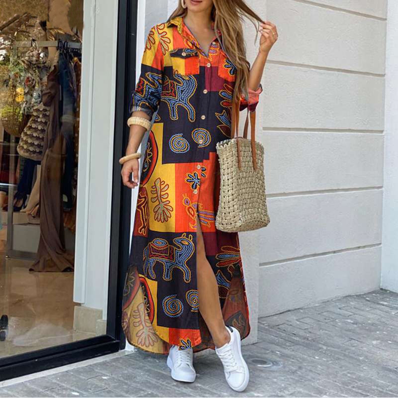 Women's Long Print Shirt Dress Brought To You By Officially Sexy