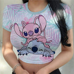Sexy Cute Kawaii Print Women's Party Stitch Summer Tight Crop Top Slim Fit T Shirt
