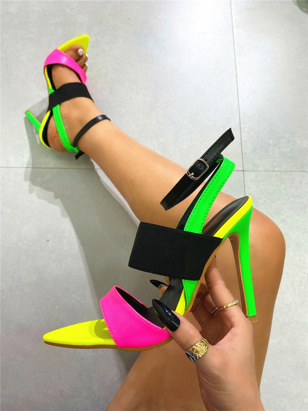 Women's Sexy Multi Colored Pointed Open Toe High Heel Pumps