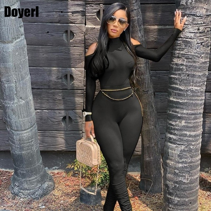 Women's Sexy Long Sleeve Stacked One Piece Bandage Bodycon Jumpsuit