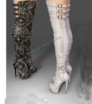 Sexy Thigh High Buckle Designed Thin High Heel Women's Fashion Boots