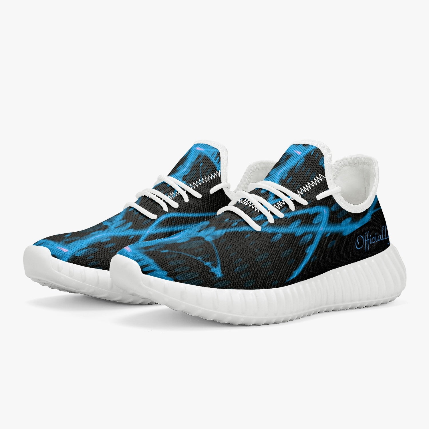 Officially Sexy Baby Blue & Black Laser Print Mesh Knit Sneakers - With White or Black Sole