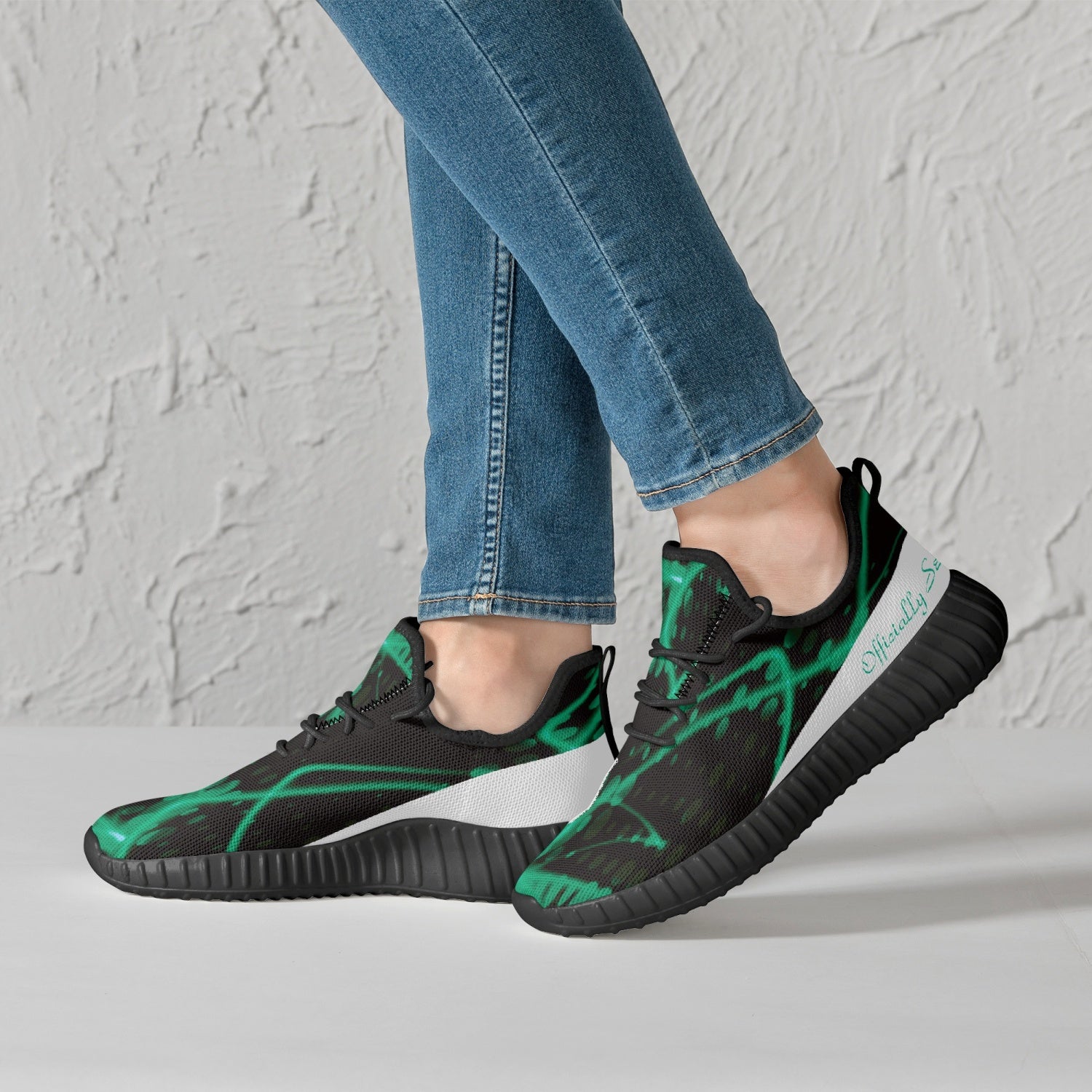 Officially Sexy Baby Mint & White Laser Print Mesh Knit Sneakers - With White or Black Sole