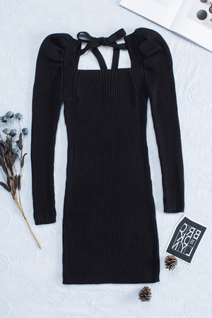 Square Neck Puffy Sleeve Sweater Dress Brought To You By Officially Sexy