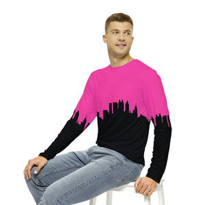 Officially Sexy Men's Neon Pink & Black Skyline Long Sleeve AOP Shirt