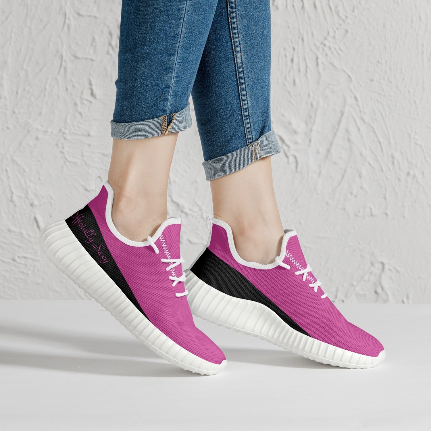 Officially Sexy Pink & Black Laser Mesh Knit Sneakers - With White or Black Sole