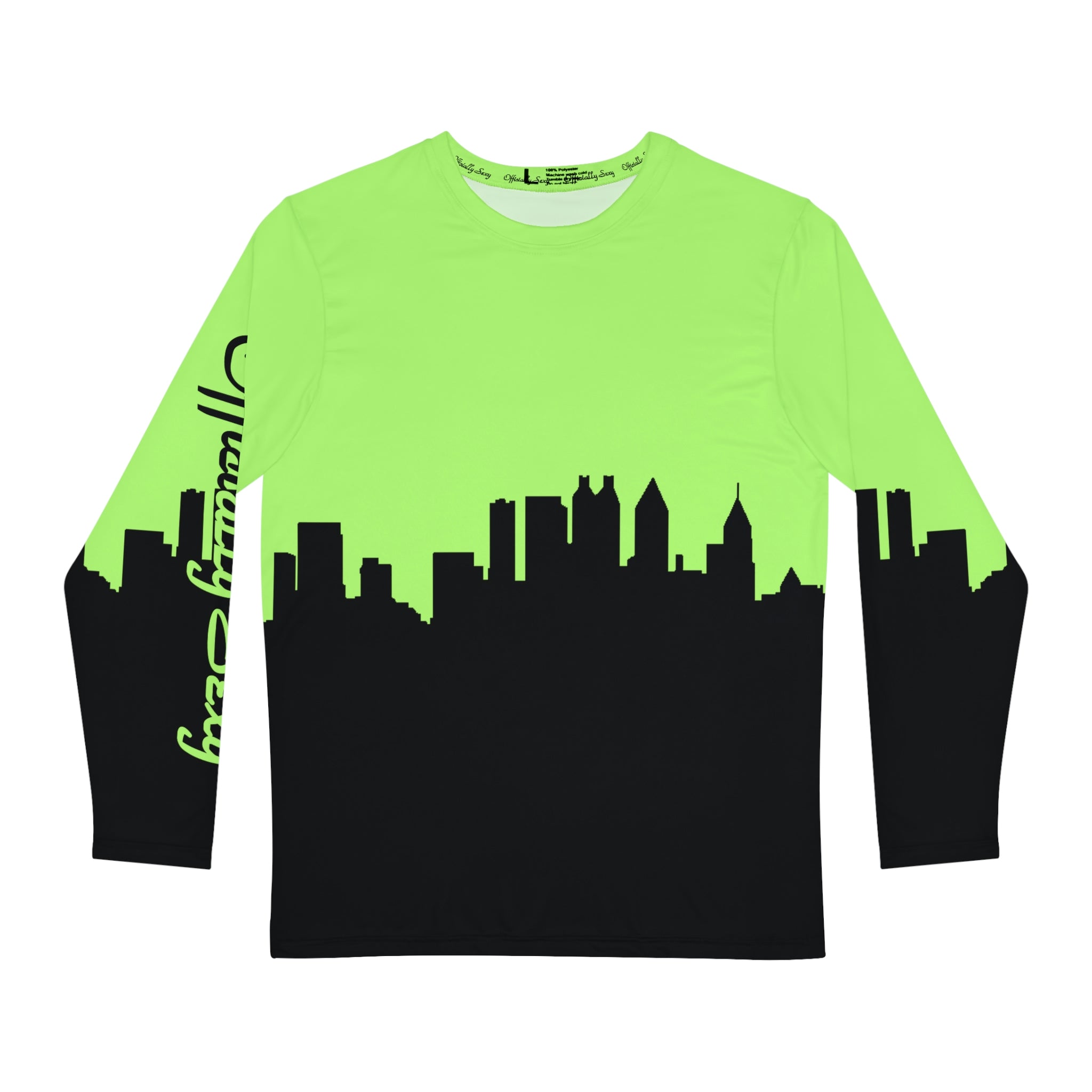 Officially Sexy Neon Green & Black Skyline Men's Long Sleeve AOP Shirt