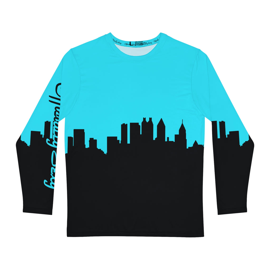 Officially Sexy Turquoise & Black Skyline Men's Long Sleeve AOP Shirt