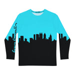 Officially Sexy Turquoise & Black Skyline Men's Long Sleeve AOP Shirt