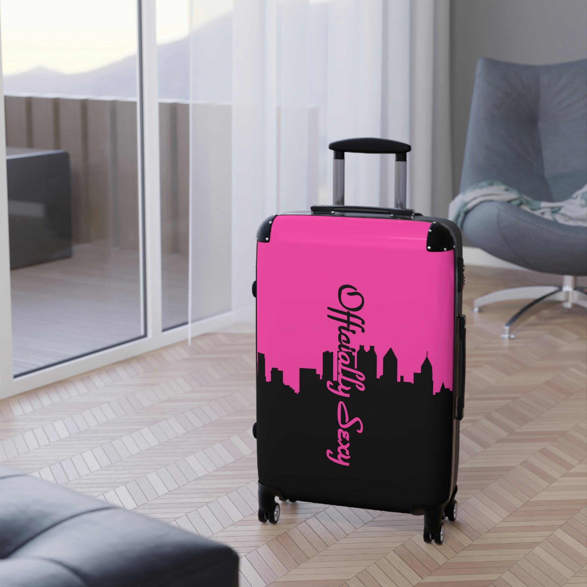 Officially Sexy Neon Pink Skyline Collection Suitcases