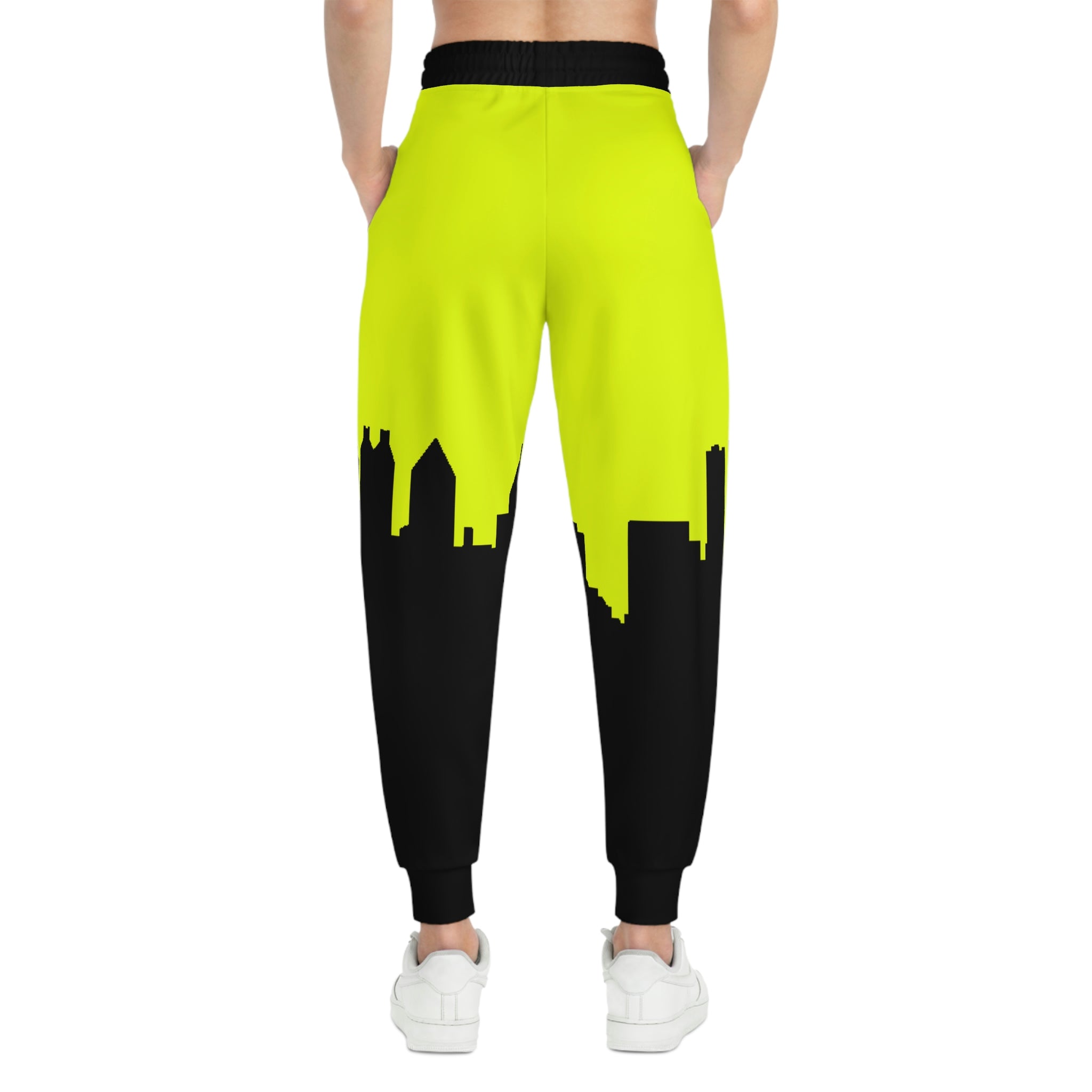 Officially Sexy Neon Yellow & Black Skyline Unisex Athletic Joggers (AOP)