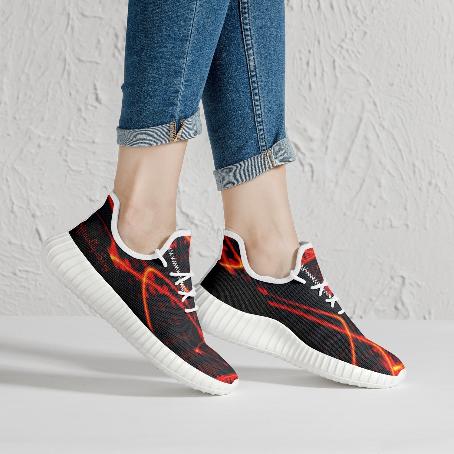 Officially Sexy Orange & Black Laser Print Mesh Knit Sneakers - With White or Black Sole