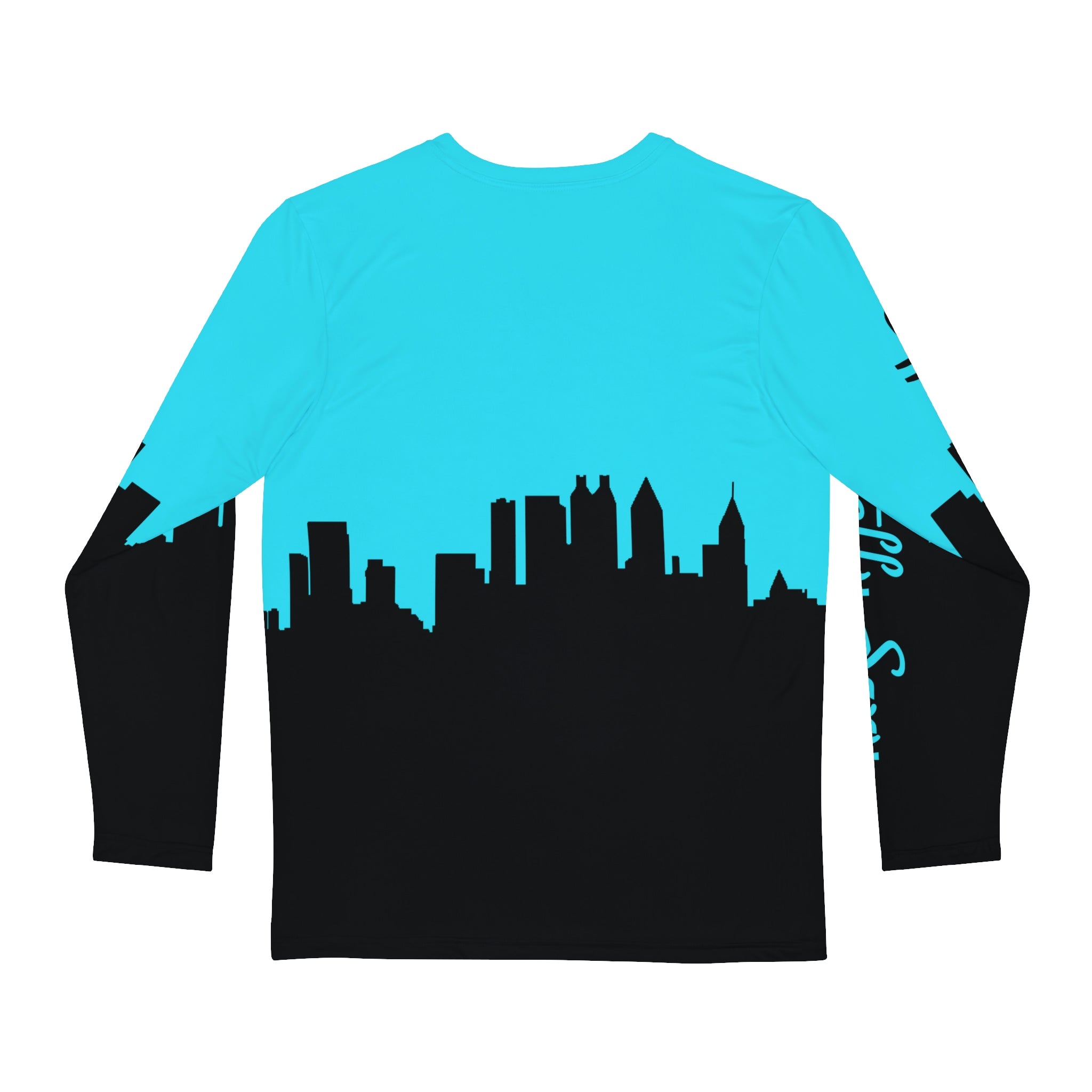 Officially Sexy Turquoise & Black Skyline Men's Long Sleeve AOP Shirt