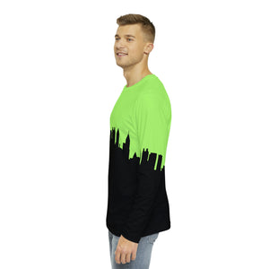 Officially Sexy Neon Green & Black Skyline Men's Long Sleeve AOP Shirt
