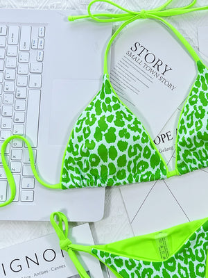 👙 Sexy Colorful Leopard Print 2 Piece Halter Top Side Tie Bikini Set 👙