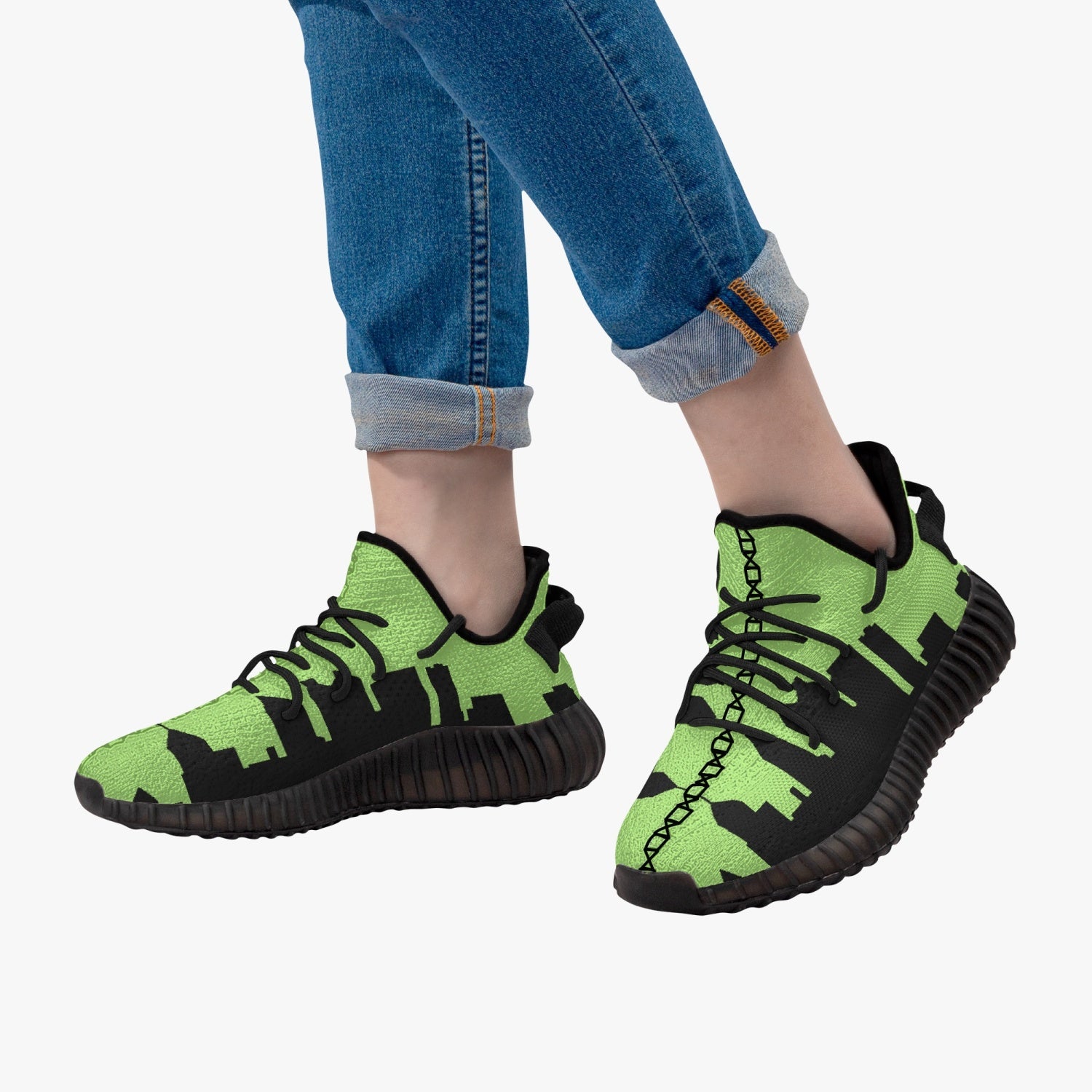Officially Sexy Neon Green & Black Skyline Adult Unisex Mesh Knit Sneakers