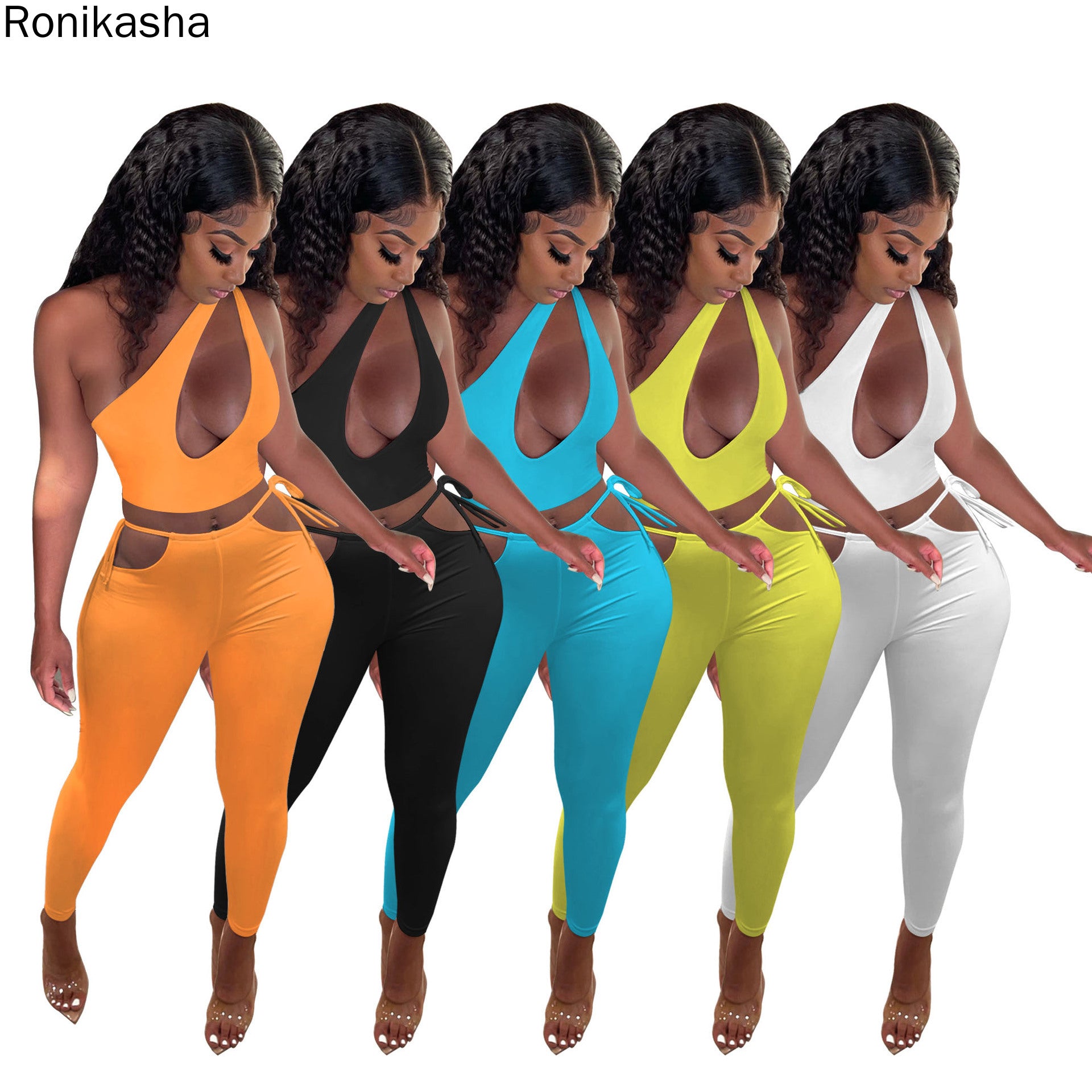 Officially Sexy Women's Two 2 Piece Set Summer Solid Color Skew Neck Top + Leggings Pants Athletic Street Tracksuit Jogger Outfit