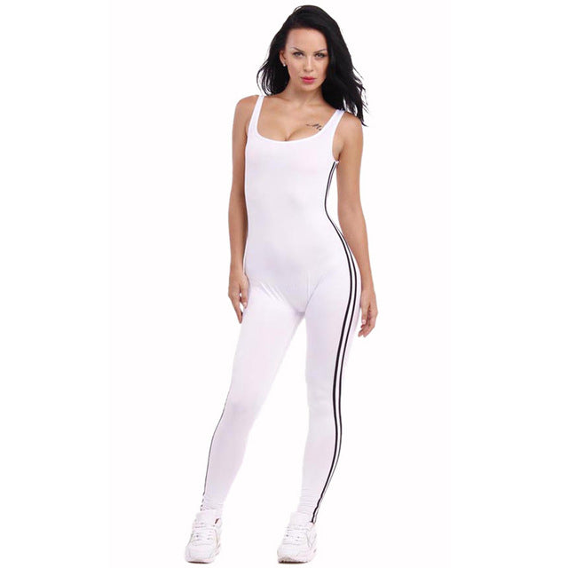 Sexy Sleeveless Backless Bodycon White Stripe Women's Jumpsuit / Bodysuit S - XL