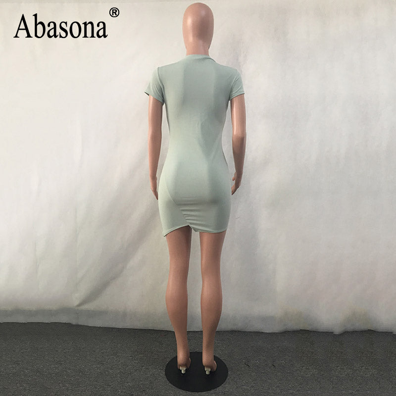 Abasona Women's Sexy Short Sleeve Ripped Bodycon Mini T-shirt Dress With Letter Print S - XL