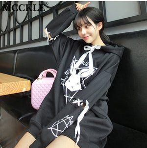 Autumn Style Women's Rabbit Pentacle Print Lace Up Hoodie One Size Fits Most