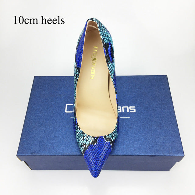 Craylorvans 2018 ¡NUEVA LLEGADA! Zapatos de tacón alto con punta en pico y estampado de serpiente azul para mujer