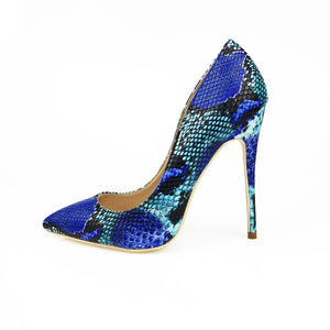 Craylorvans 2018 ¡NUEVA LLEGADA! Zapatos de tacón alto con punta en pico y estampado de serpiente azul para mujer