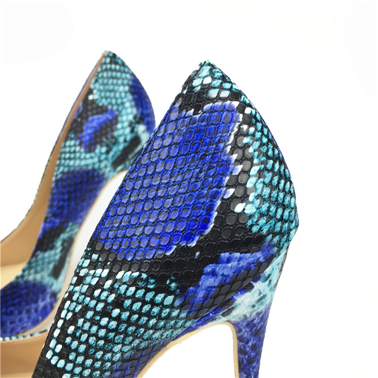 Craylorvans 2018 ¡NUEVA LLEGADA! Zapatos de tacón alto con punta en pico y estampado de serpiente azul para mujer