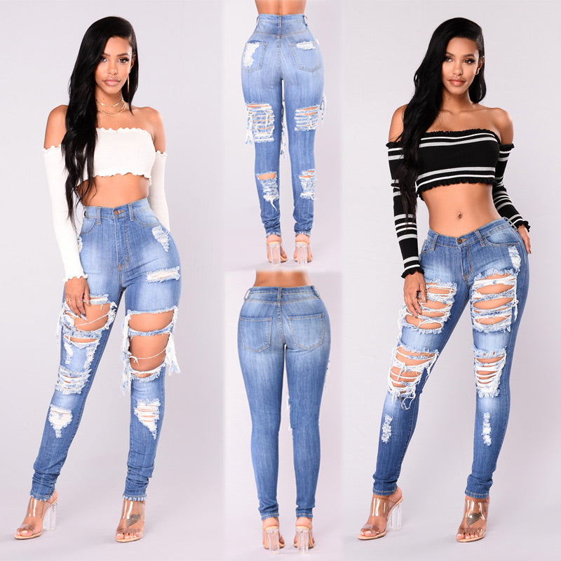 Women's Sexy High Waist Ripped Jeans Size S - 3XL