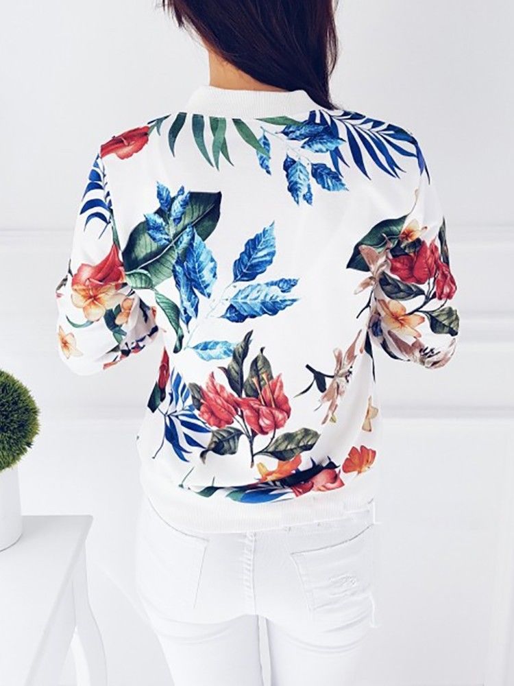 Women's Autumn Fashion Floral Zip Up Bomber Jacket Sizes S - XL