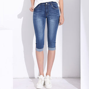 Women's Plus Size Summer Skinny Stretch Knee Length Capri Denim Jeans