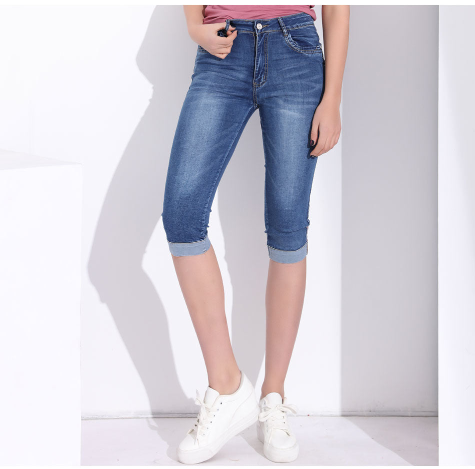 Women's Plus Size Summer Skinny Stretch Knee Length Capri Denim Jeans
