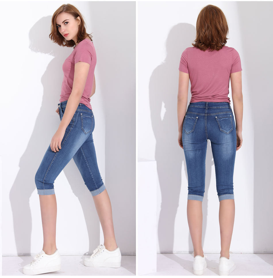 Women's Plus Size Summer Skinny Stretch Knee Length Capri Denim Jeans