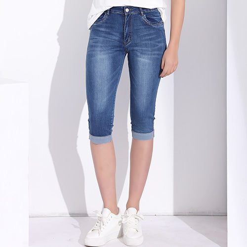 Women's Plus Size Summer Skinny Stretch Knee Length Capri Denim Jeans