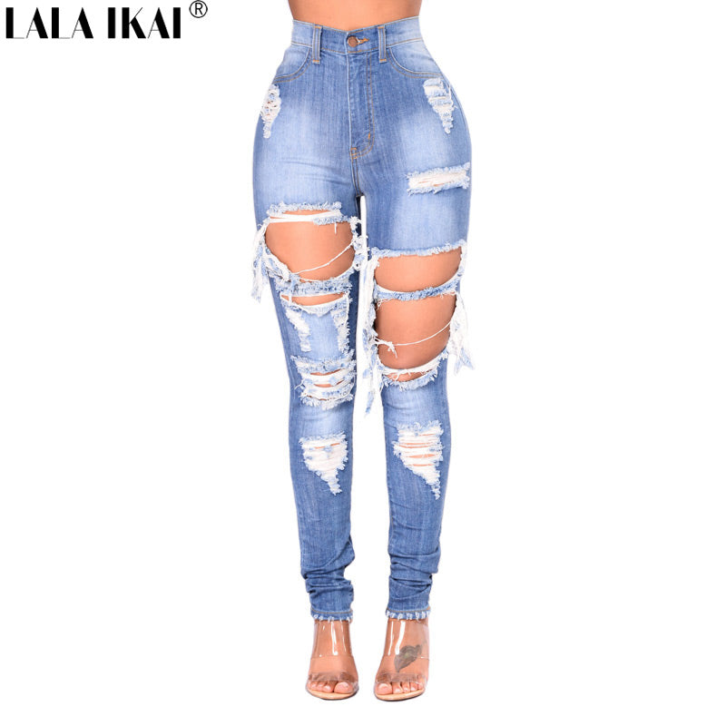 Jeans Mujer LALA IKAI Cintura Alta Rotos Talla S - 3XL