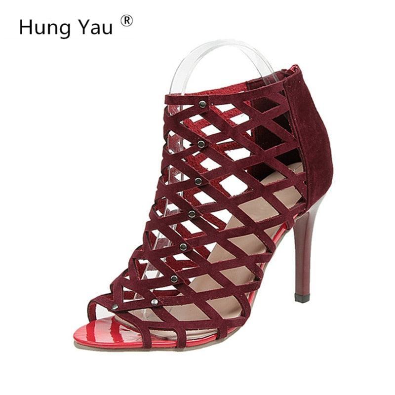 Zapatos De Tacón Alto Peep Toe De Cuero Abierto Para Mujer Sin Medias Tallas 4 - 11