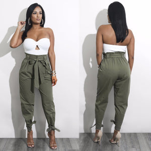 Pantalones hasta el tobillo de cintura alta de Itsroya 2018, gran oferta, pantalones con lazo elástico para mujer con bolsillos