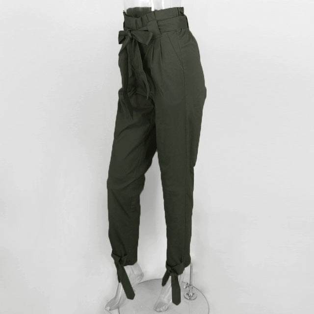Pantalones hasta el tobillo de cintura alta de Itsroya 2018, gran oferta, pantalones con lazo elástico para mujer con bolsillos