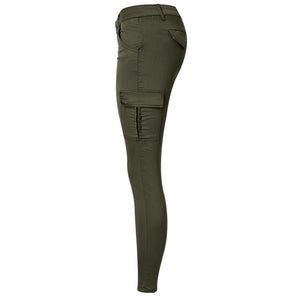 Hot Sexy Style Mid Waist Elastic Women's Stretch Pencil Skinny Jeans With Double Side Pockets In Army Green