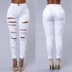 Nuevo 2018 Cintura alta Agujero Estiramiento Lápiz Flaco Ripped Denim Jeans Pantalones Tallas grandes
