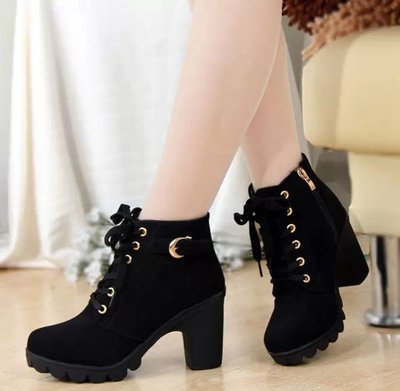Women 's Thick High Heel Ankle Boots With Gold Embellishments Sizes 5 - 9