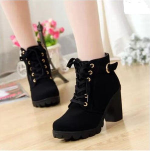 Women 's Thick High Heel Ankle Boots With Gold Embellishments Sizes 5 - 9